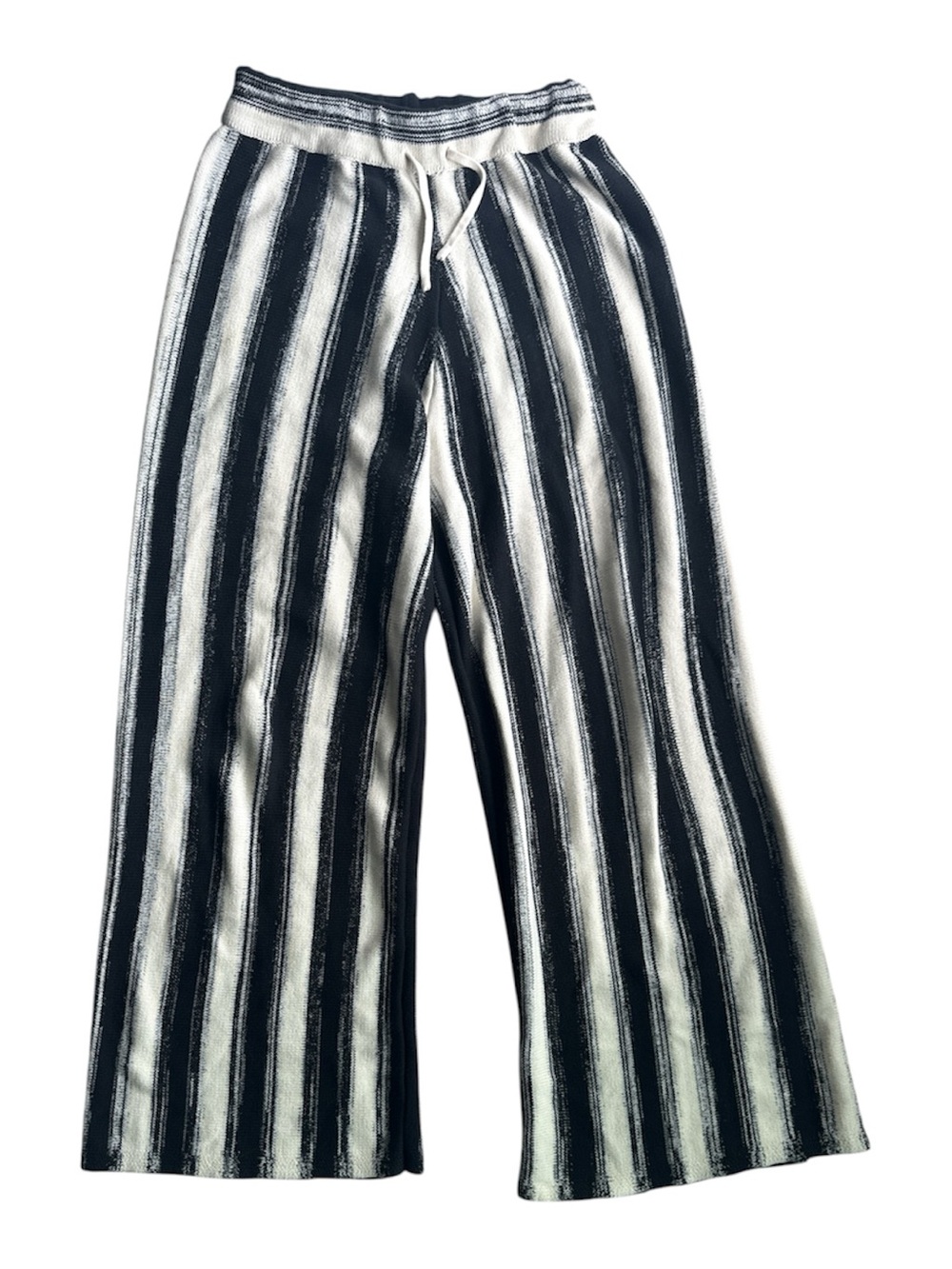 Thornsaura Striped Knit Wide Leg Pants Sz S Black White Cozy Cotton Jersey - Picture 2 of 6